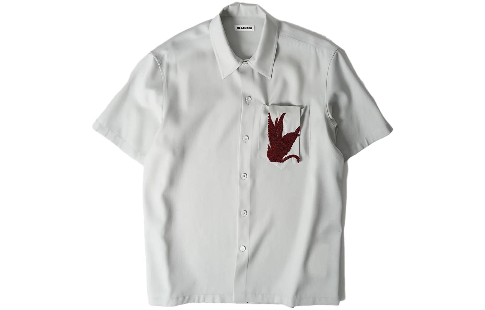 JIL SANDER SS23  Solid Embroidered Square Neck Short Sleeve Shirt Light Grey J22DL0109J40003054