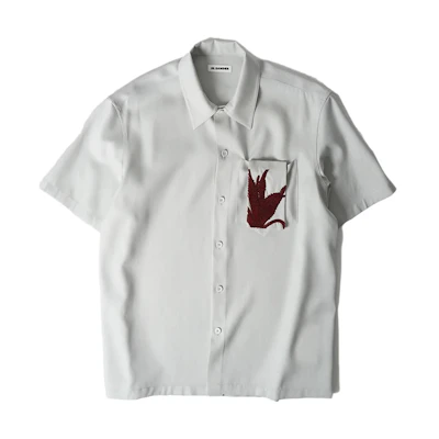 JIL SANDER SS23 Solid Embroidered Square Neck Short Sleeve Shirt Light Grey J22DL0109J40003054