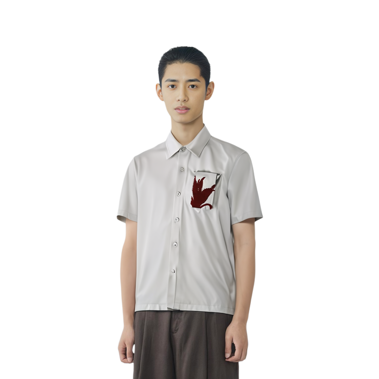 Shop JIL SANDER SS23  Solid Embroidered Square Neck Short Sleeve Shirt Light Grey J22DL0109J40003054