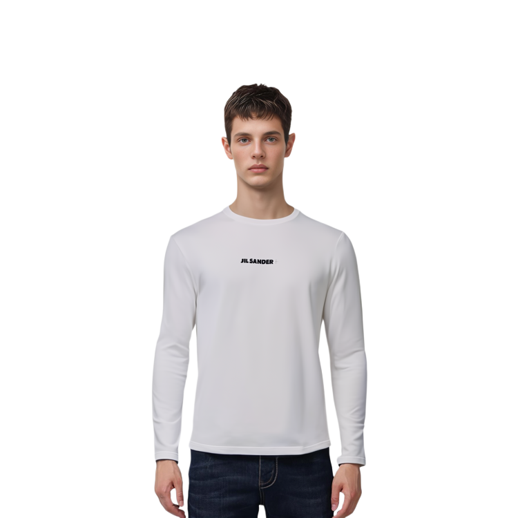 Sizing 질 샌더 SS23 화이트 레터 프린트 크루넥 긴팔 티셔츠 J47GC0116J20103102