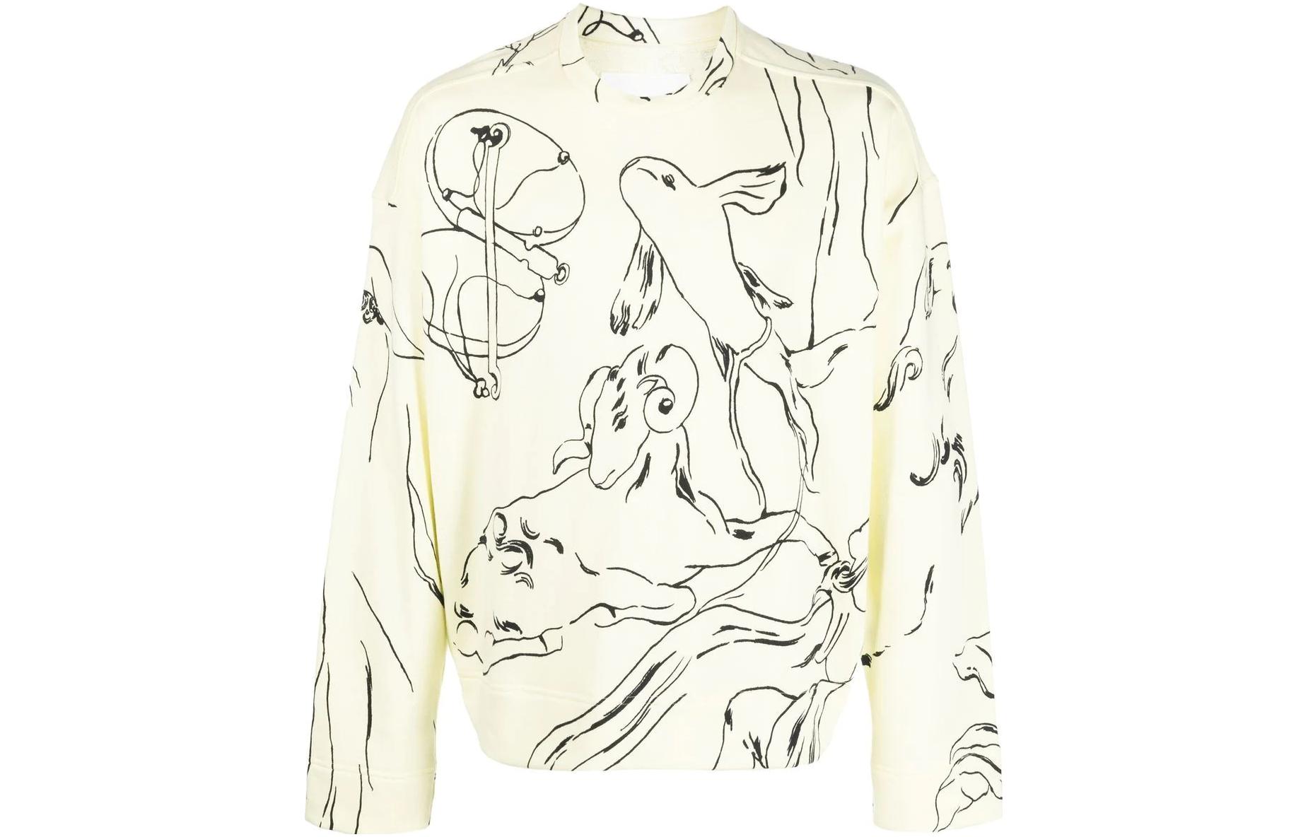 Jil Sander SS23 Beige Printed Crewneck Knit Long-Sleeve Sweatshirt J21GU0010-J45087-284
