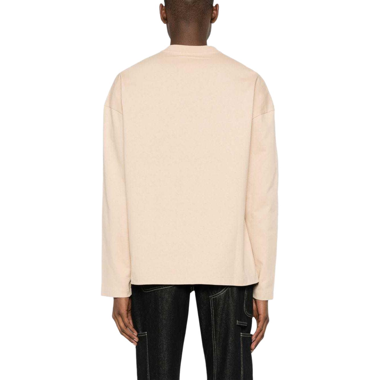 Shop ジルサンダー SS24 ベージュ ロゴプリント ロングスリーブ プルオーバー Tシャツ J22GC0136J20215-BEIGE