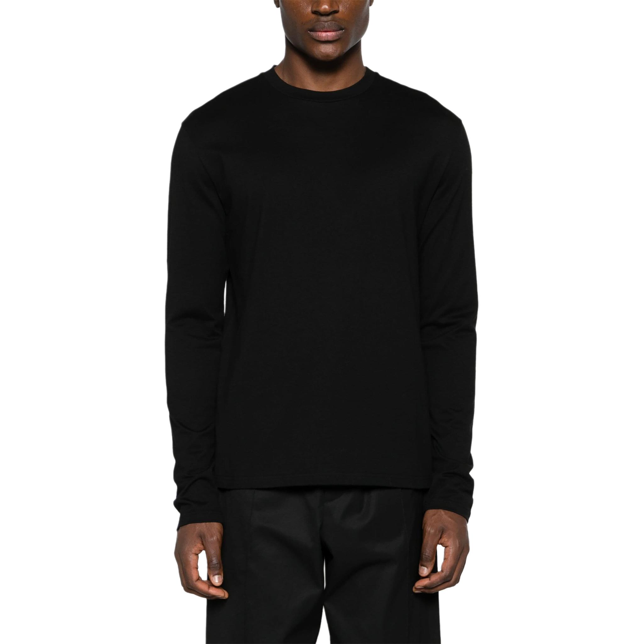 Lookbook JIL SANDER SS24  Black Cotton Crewneck Long Sleeve Logo T-Shirt J22GC0188J46219-BLACK