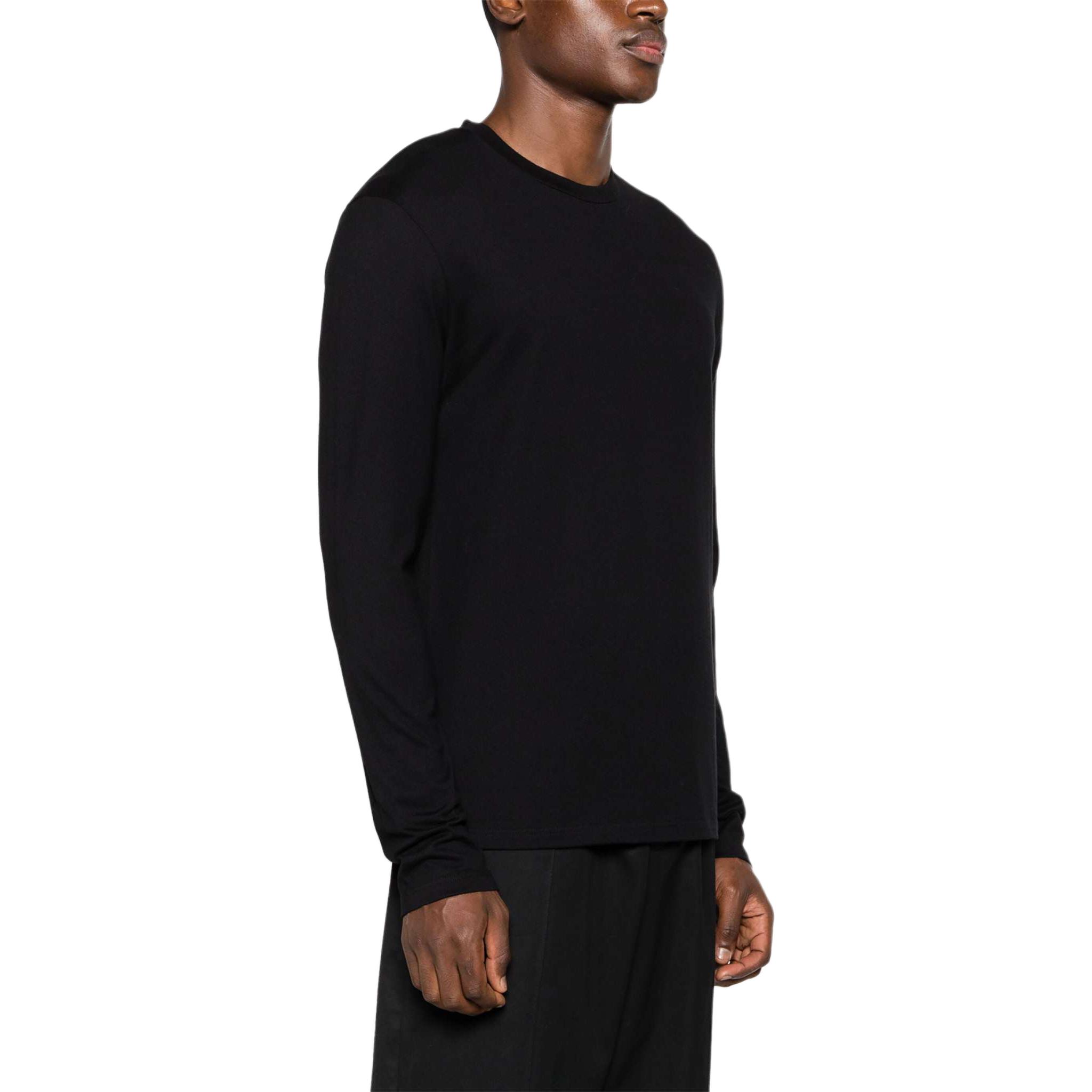 Shop JIL SANDER SS24  Black Cotton Crewneck Long Sleeve Logo T-Shirt J22GC0188J46219-BLACK