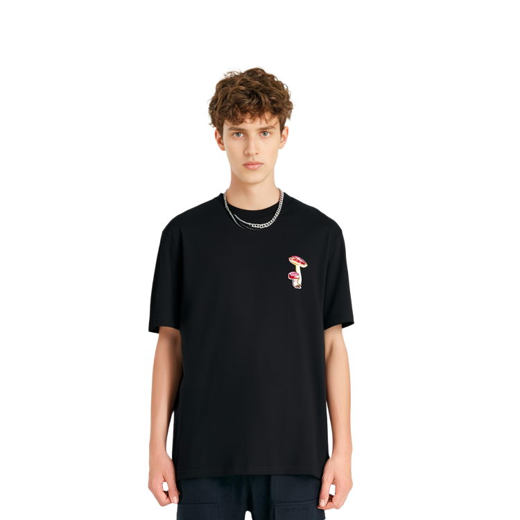 Purchase 吉尔桑达 SS24 黑色蘑菇印花宽松版型圆领T恤。 J47GC0142-J20150-BLACK
