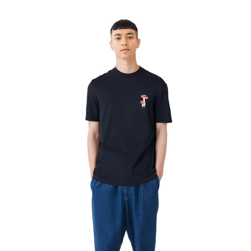 Sizing 吉尔桑达 SS24 黑色蘑菇印花宽松版型圆领T恤。 J47GC0142-J20150-BLACK