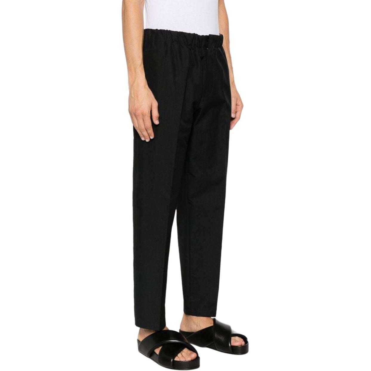Purchase JIL SANDER SS24  Black Solid Relaxed Fit Pleated Elastic Casual Pants J23KA0005J45225-BLACK