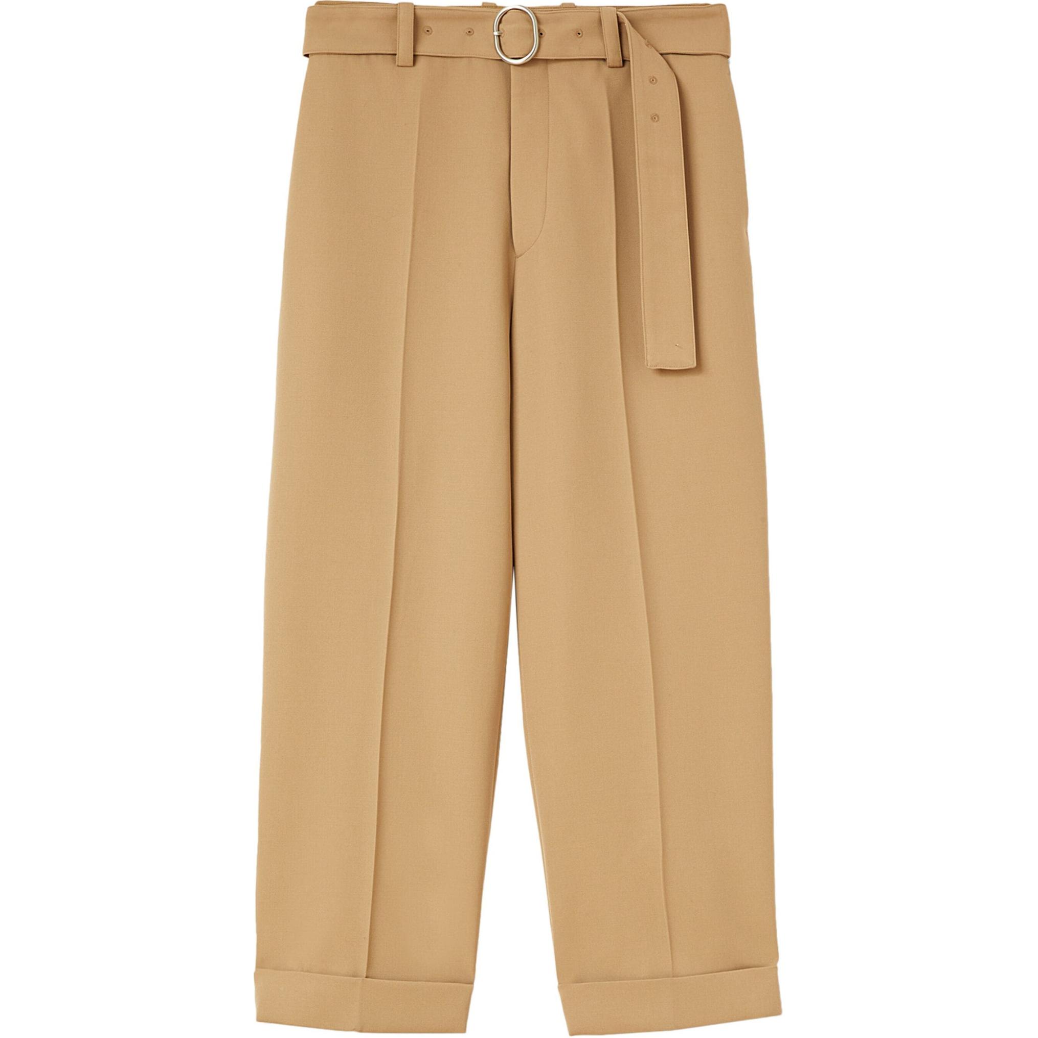Jil Sander SS24  Camel Brown Mid-Rise Relaxed Pleated Casual Pants. J22KA0230J40002-BROWN