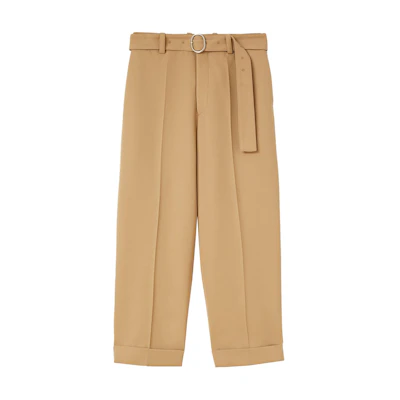 Jil Sander SS24 Camel Brown Mid-Rise Relaxed Pleated Casual Pants. J22KA0230J40002-BROWN