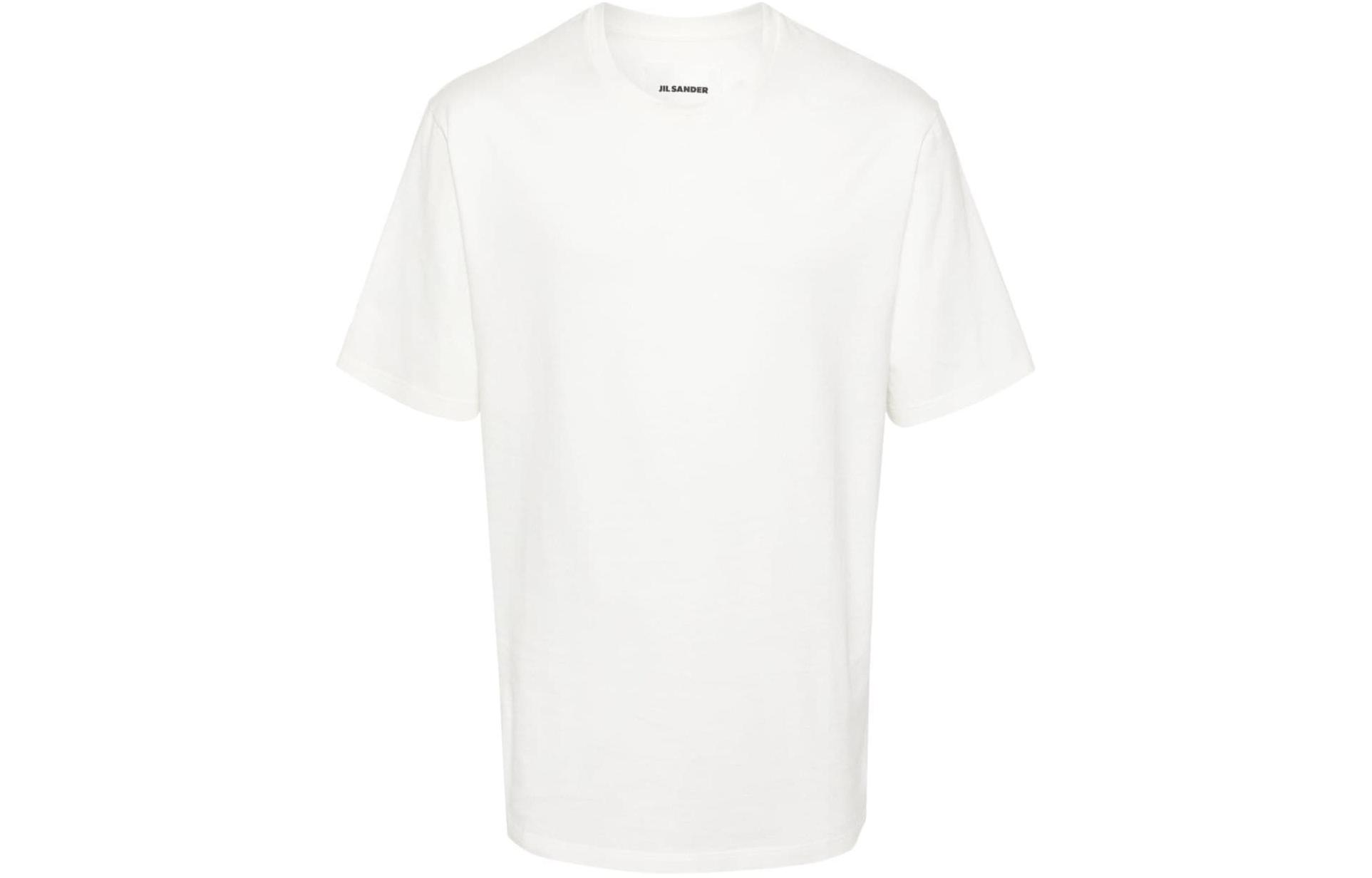 Order 吉尔·桑达 SS24 光学白字母图案圆领T恤。 J21GC0161J46219-WHITE