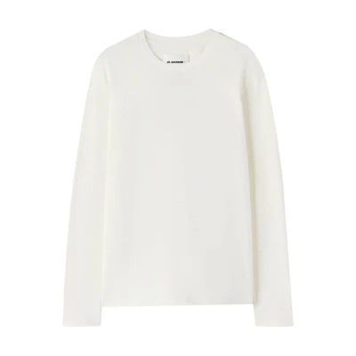 JIL SANDER SS24 White Crewneck Long Sleeve T-Shirt with Letter Design J21GC0160J46219-WHITE