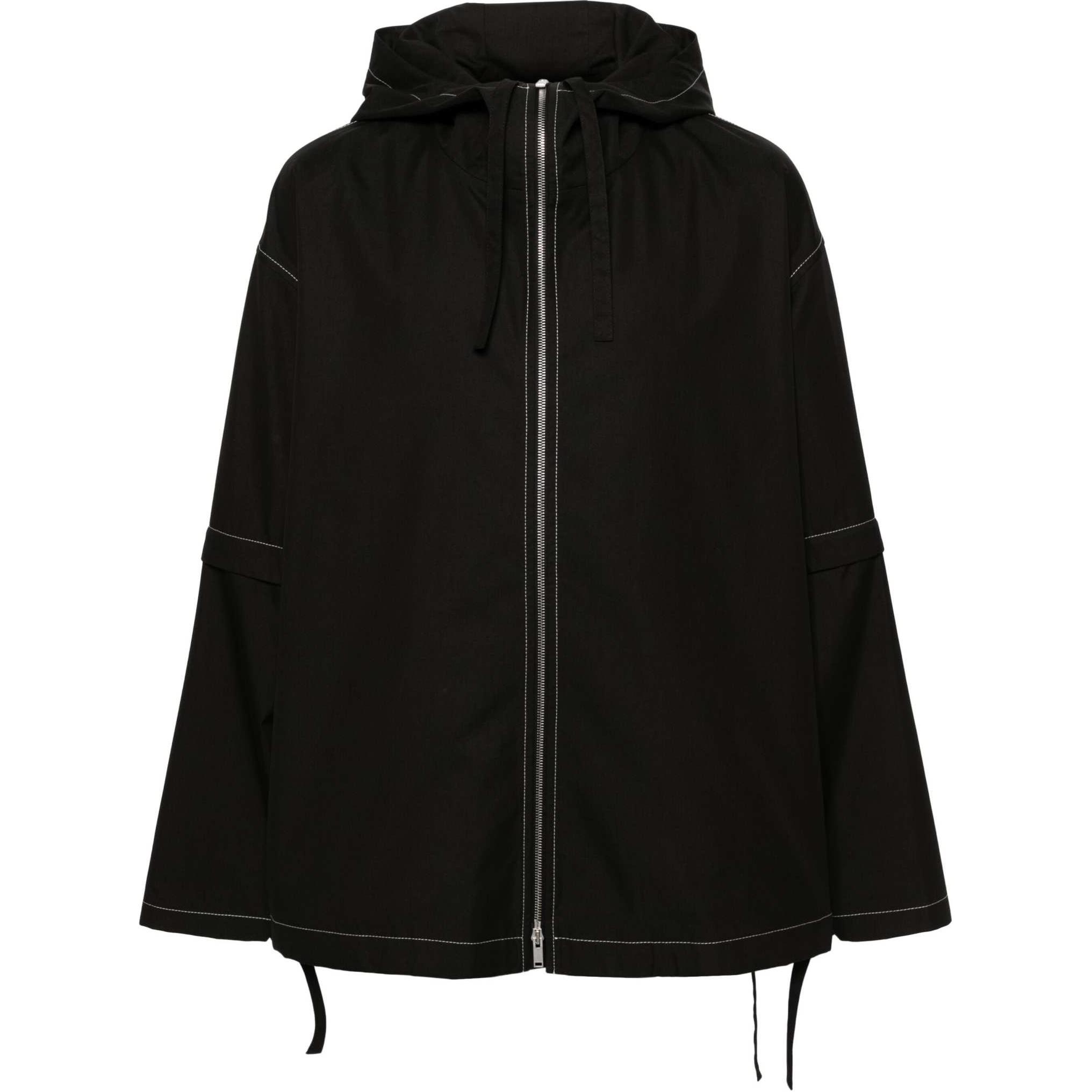 Jil Sander SS24 Black Hooded Relaxed Fit Zip-Up Jacket J61BN0018J46192-BLACK