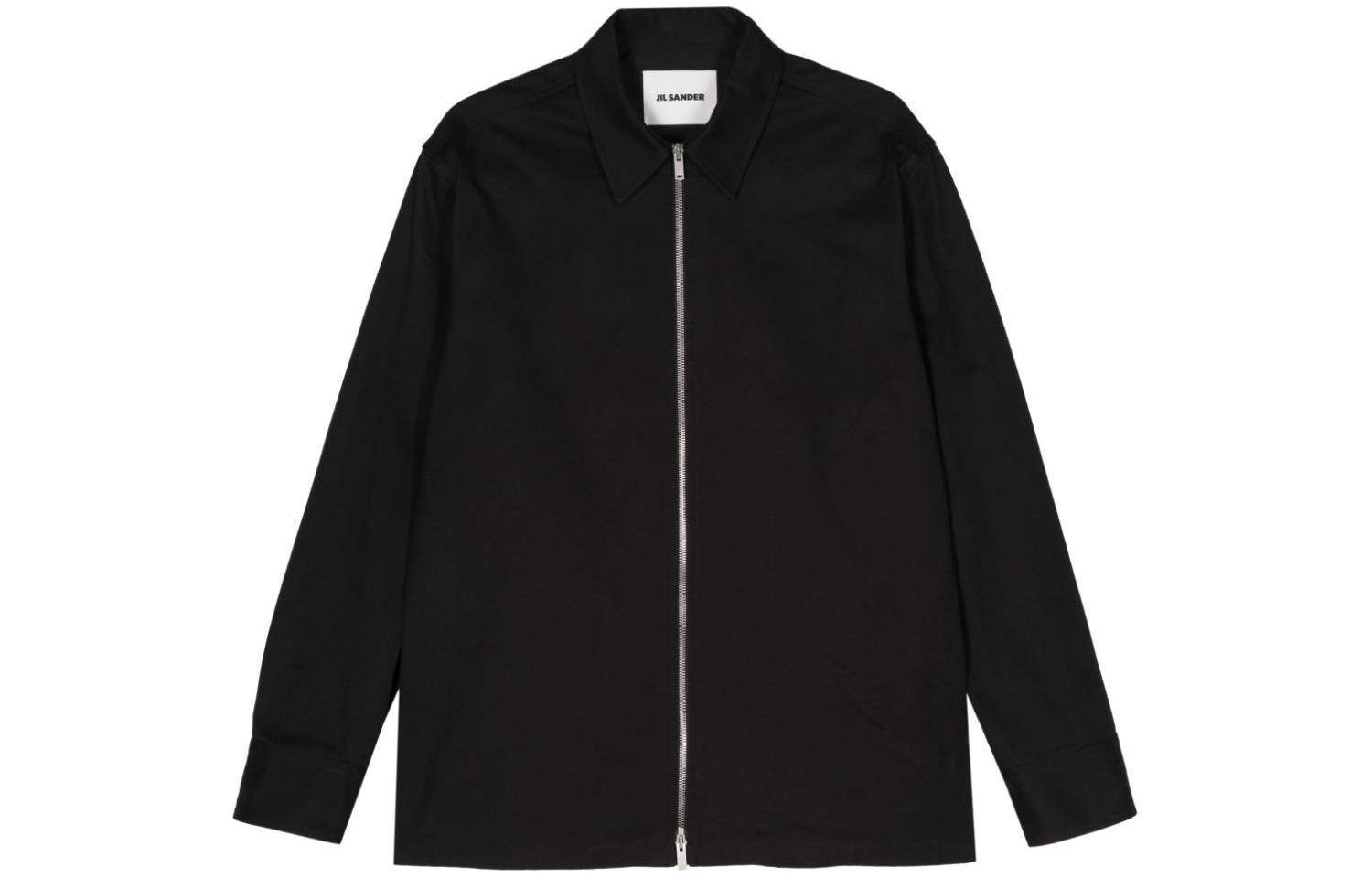 JIL SANDER SS24 Black Plain Gabardine Zip-up Shirt Jacket J22DL0178J45217-BLACK