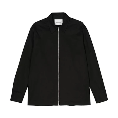 JIL SANDER SS24 Black Plain Gabardine Zip-up Shirt Jacket J22DL0178J45217-BLACK