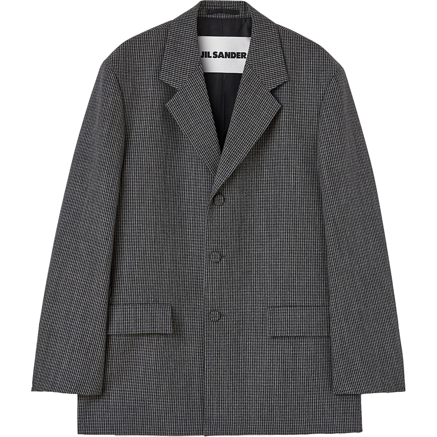 Jil Sander SS24 Black Single-Breasted Plaid Pattern Tailored Jacket J22BN0137J40177-BLACK