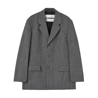 Jil Sander SS24 Black Single-Breasted Plaid Pattern Tailored Jacket J22BN0137J40177-BLACK