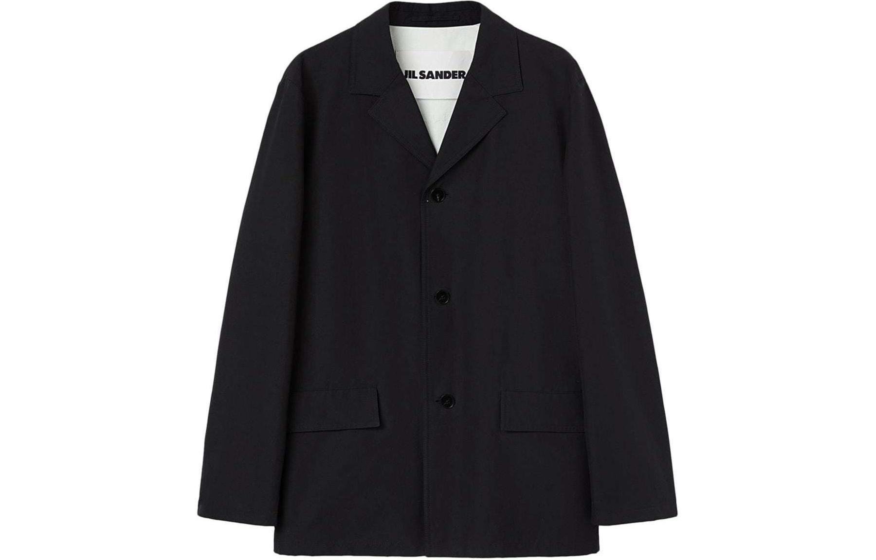 JIL SANDER SS24 Black Solid Cuban Collar Shirt-Style Jacket J23BN0107J45225-BLACK