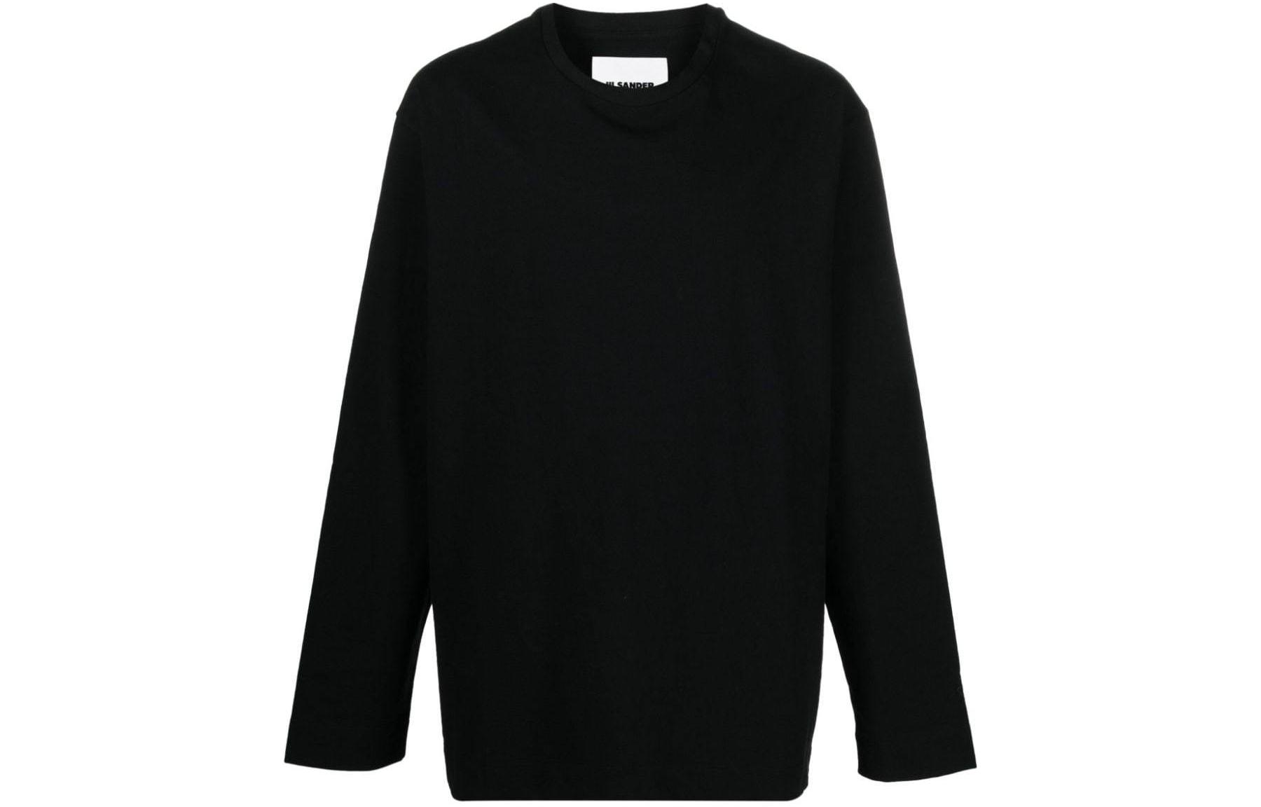 JIL SANDER SS24 Black Stretch Knit Pullover Crewneck Long Sleeve Tee Mens. J22GC0167J20017-BLACK