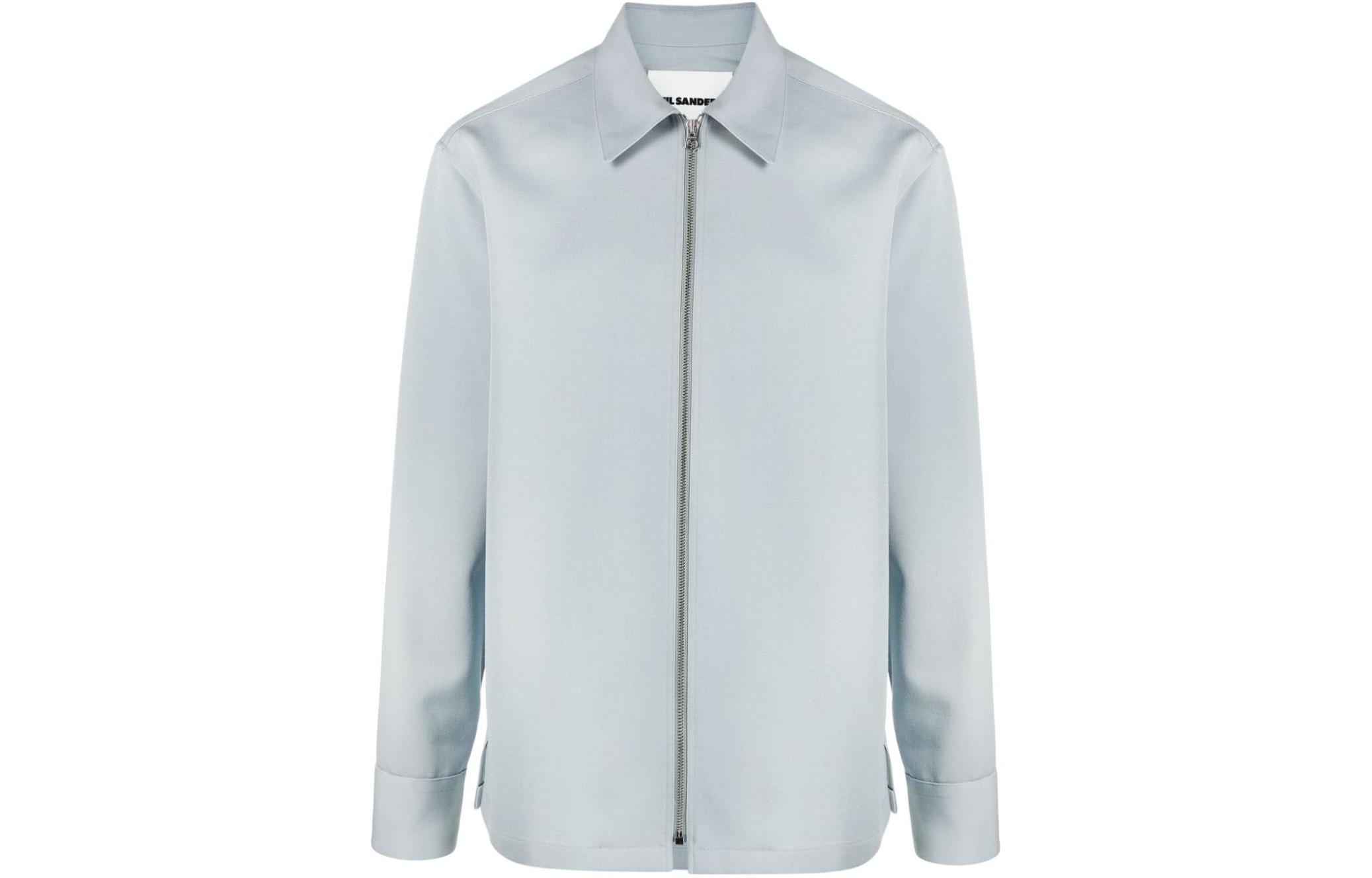 JIL SANDER SS24 Blue-Grey Zip-Up Shirt Style Collar Jacket J22DL0136J40021-BLUE
