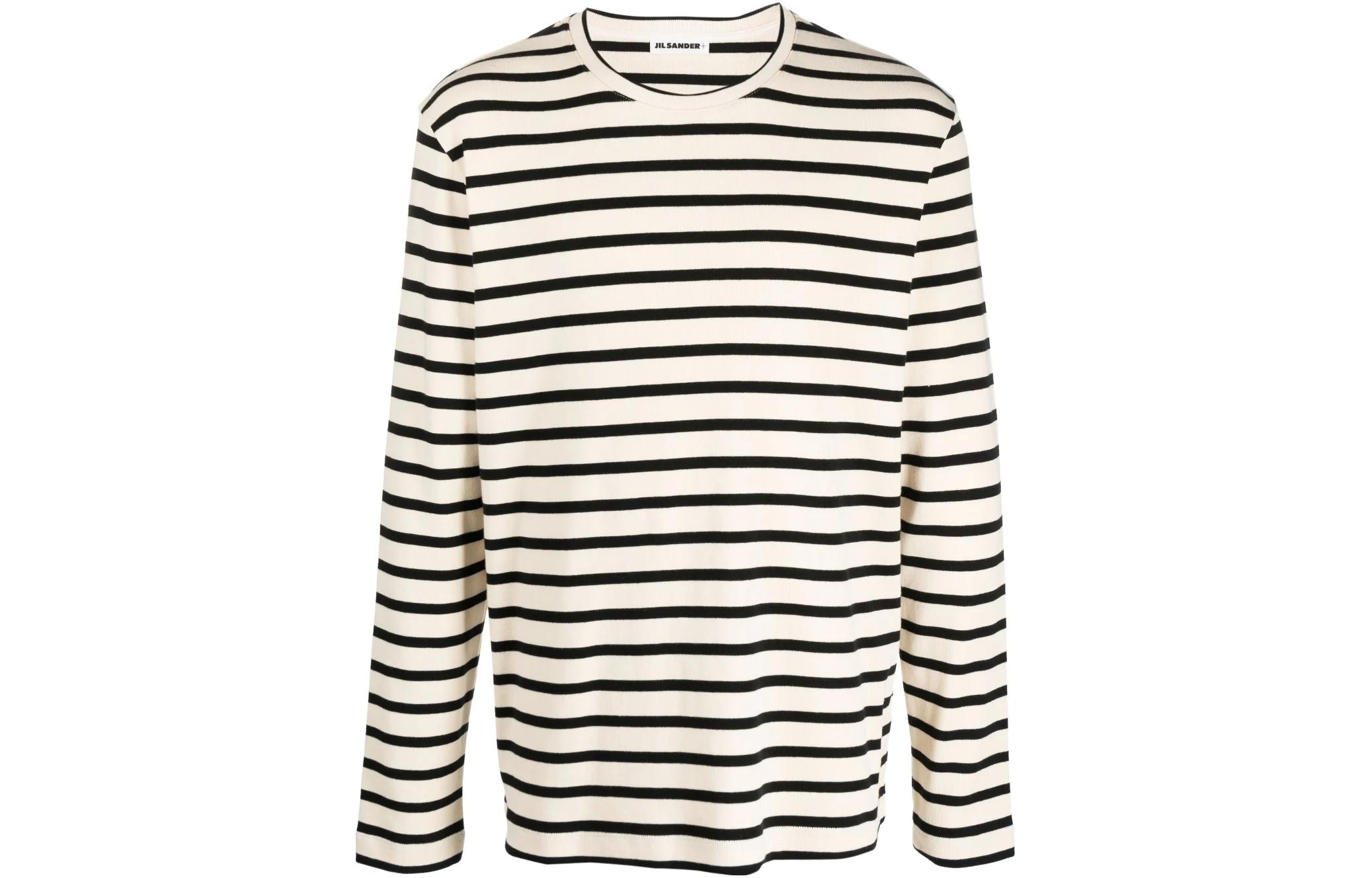 JIL SANDER SS24 Classic Striped Cotton Crewneck Pullover Ivory White Men. J47NH0002-J46497-080