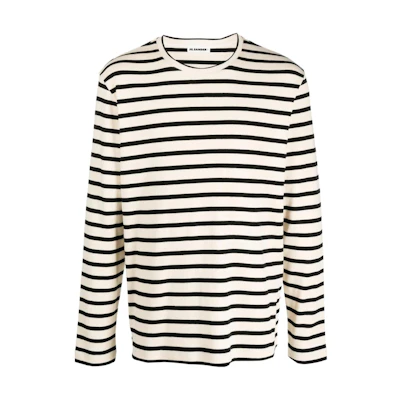 JIL SANDER SS24 Classic Striped Cotton Crewneck Pullover Ivory White Men. J47NH0002-J46497-080