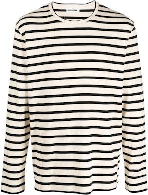 JIL SANDER SS24 Classic Striped Cotton Crewneck Pullover Ivory White Men. J47NH0002-J46497-080 Order JIL SANDER SS24 Classic Striped Cotton Crewneck Pullover Ivory White Men. J47NH0002-J46497-080