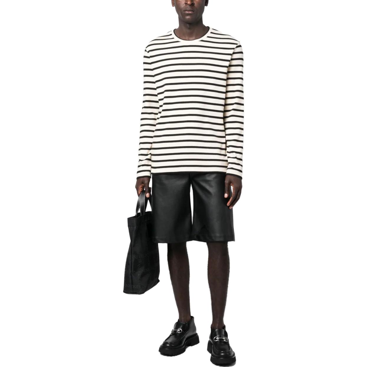 Lookbook 질샌더 SS24 클래식 스트라이프 코튼 크루넥 풀오버 아이보리 화이트 남성. J47NH0002-J46497-080