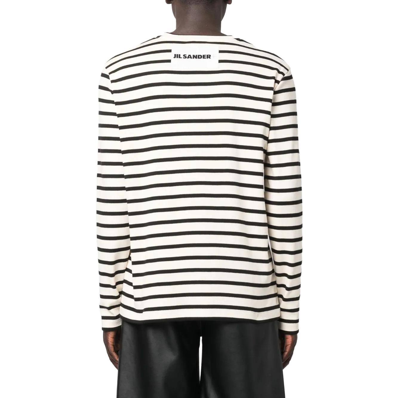 Purchase 질샌더 SS24 클래식 스트라이프 코튼 크루넥 풀오버 아이보리 화이트 남성. J47NH0002-J46497-080