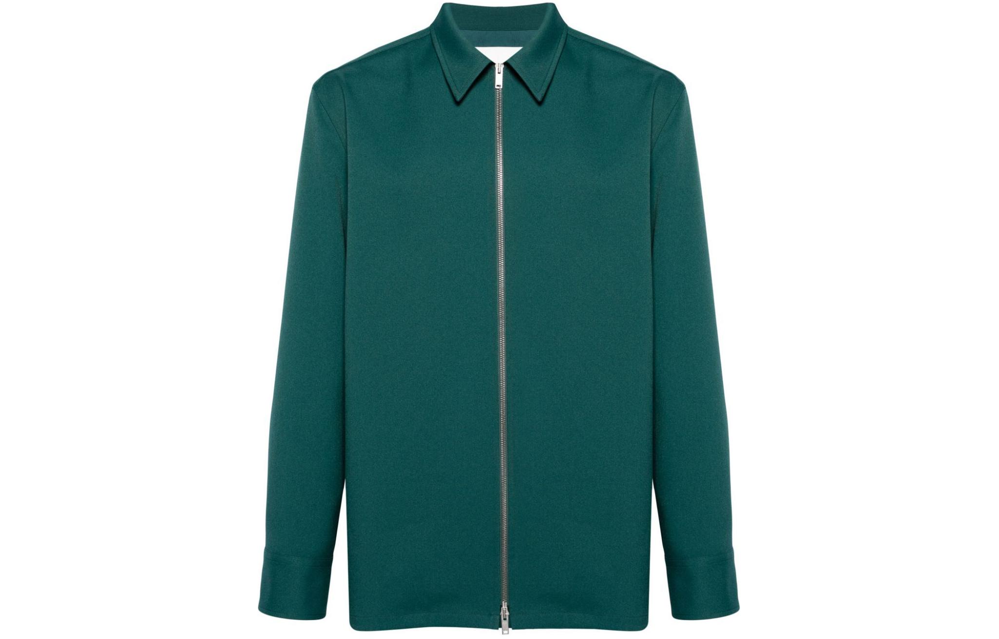 JIL SANDER SS24 Grandmother Green Zip-Up Shirt Collar Jacket J22DL0178J70001-GREEN