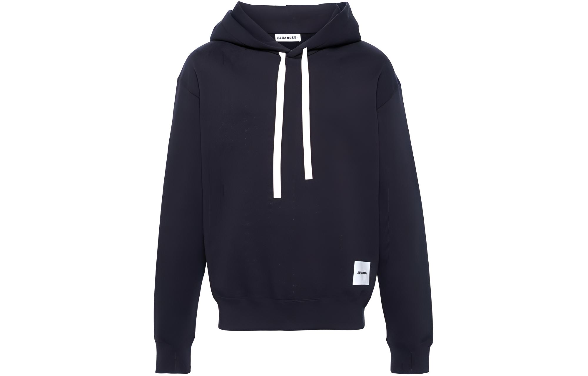 JIL SANDER SS24 Midnight Blue  Logo Patch Hoodie Pullover. J47GU0105J20039-BLUE