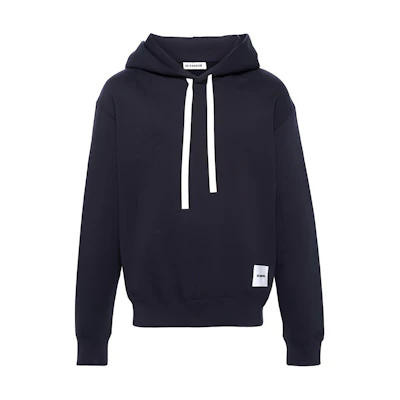 JIL SANDER SS24 Midnight Blue Logo Patch Hoodie Pullover. J47GU0105J20039-BLUE