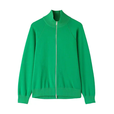JIL SANDER SS24 Solid Comfort Zip-Up Knit Jacket Bright Green J22HP0021J18305-GREEN