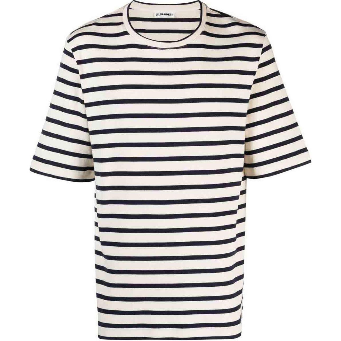 Order ジルサンダー ストライプ クルーネック 半袖 Tシャツ メンズ ブラック ホワイト J47GC0109J46497-124