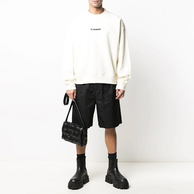 JIL SANDER White Crewneck Sweatshirt with Logo Embroidery. JPUS707532MS248608-102 Lookbook JIL SANDER White Crewneck Sweatshirt with Logo Embroidery. JPUS707532MS248608-102