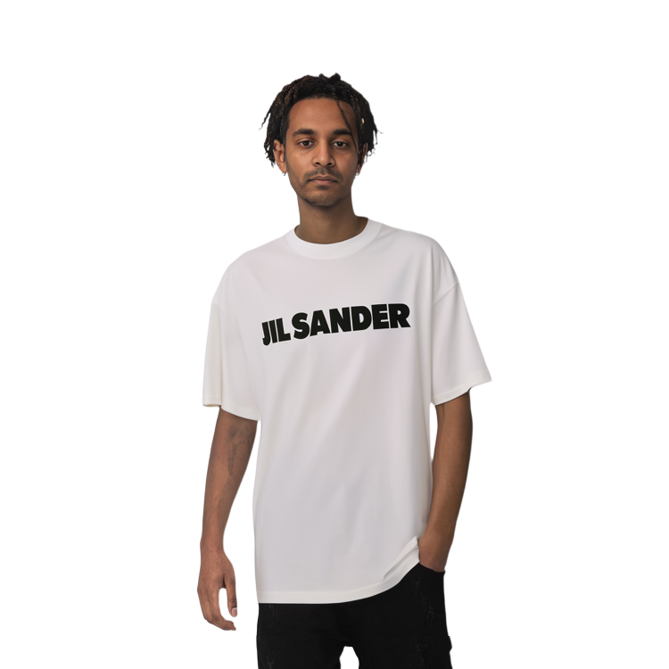 Sizing 吉尔·桑德白色印花logo休闲短袖T恤。 JSMS707045-MS248708-102
