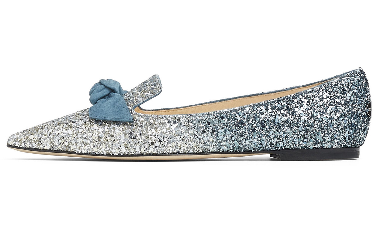 Jimmy Choo 'Silver Flame Glitter Gradient with Dark Blue Pointed Flats' GABIE-FLAT-SILVER/DUSK-BLUE