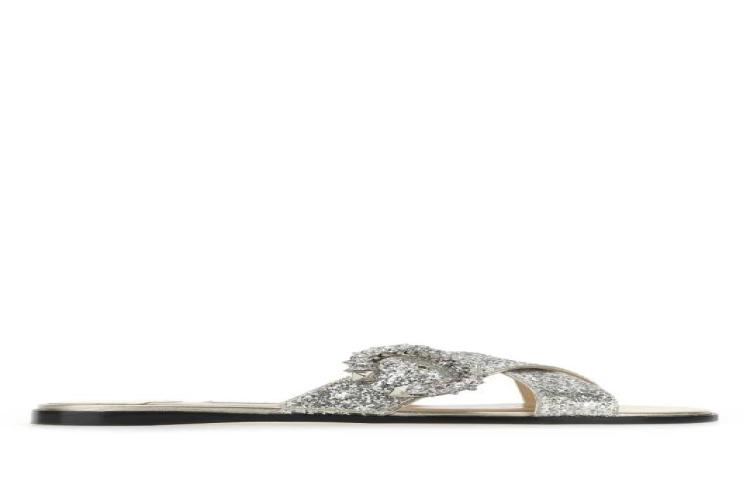 Jimmy Choo Embroidered Black Flat Slippers 'Platinum Crystal'