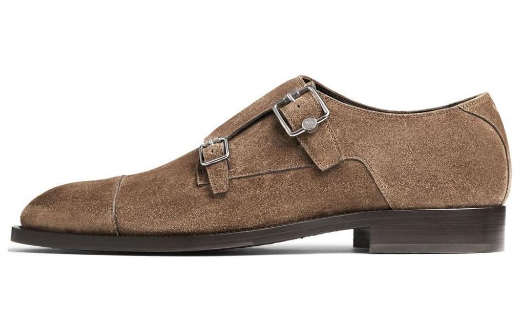 Jimmy Choo Finnion Suede Loafers with Metal Buckle Brown Casual Shoes FINNION MONK STRAPS VV Cedar Brown