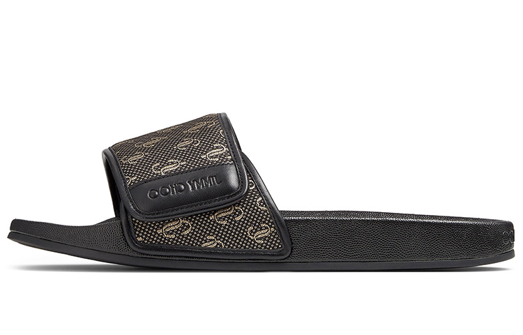 Jimmy Choo FITZ Monogram Slide Sandals Black FITZMNBQ Black