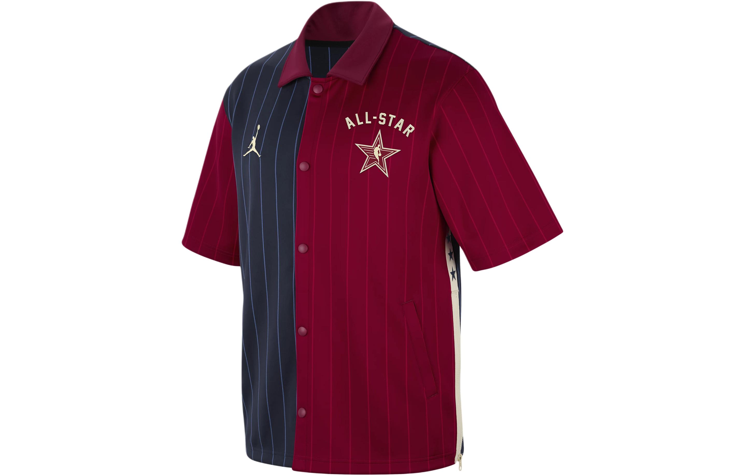 Jordan 2024 All-Star Weekend Showtime Letter Print Button-Up Jacket - Red/Navy/Brown FN5884-698