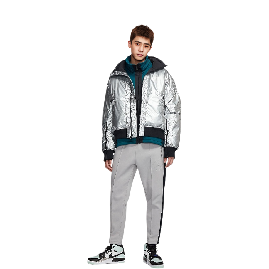 Shop Jordan 23 Engineered MA-1 Silver Lightweight Hooded Down Jacket Men CQ2465-095