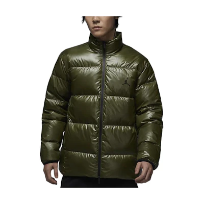 Jordan Olive Green/Black Logo Pattern Puffer Jacket - Warm and Casual. FV7272-222