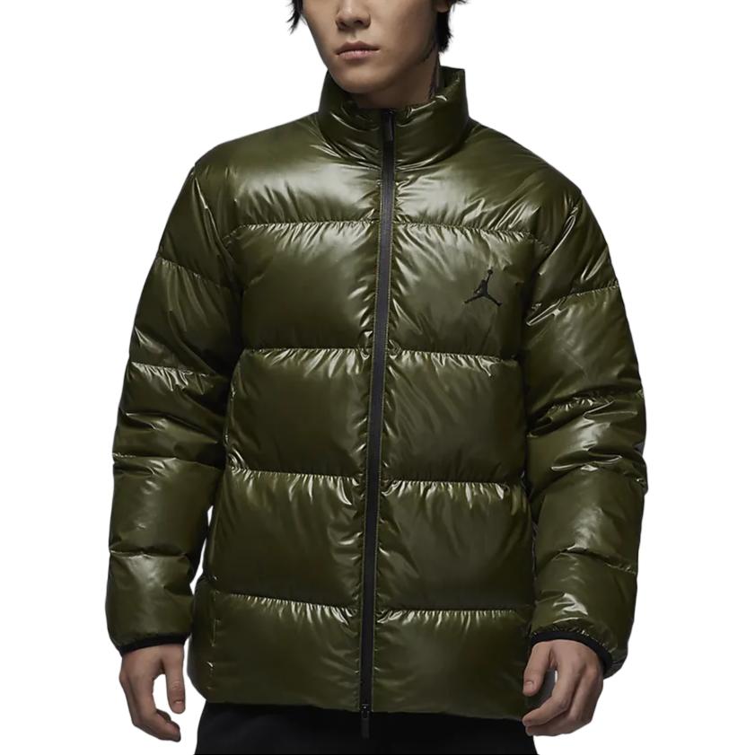 Order Jordan  Olive Green/Black Logo Pattern Puffer Jacket - Warm and Casual. FV7272-222