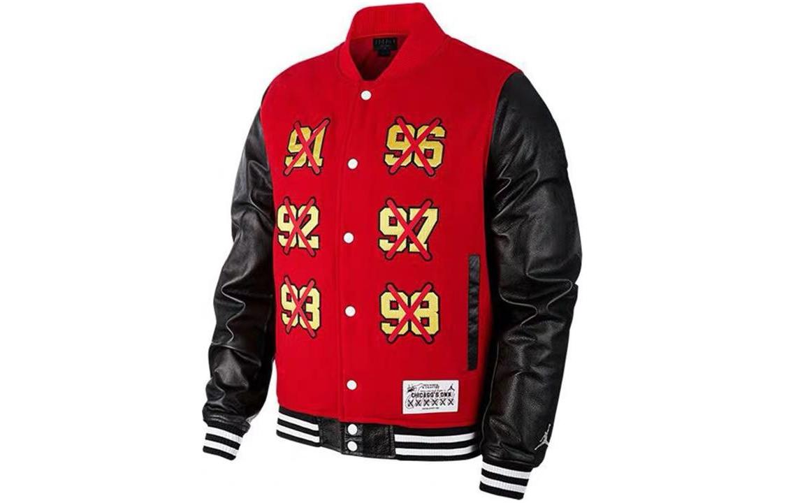 Jordan  Red Baseball Jacket with Front Six-Championship Print - Back to School. BQ5166-657