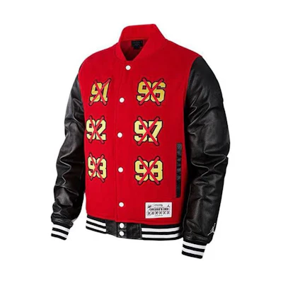 Jordan Red Baseball Jacket with Front Six-Championship Print - Back to School. BQ5166-657