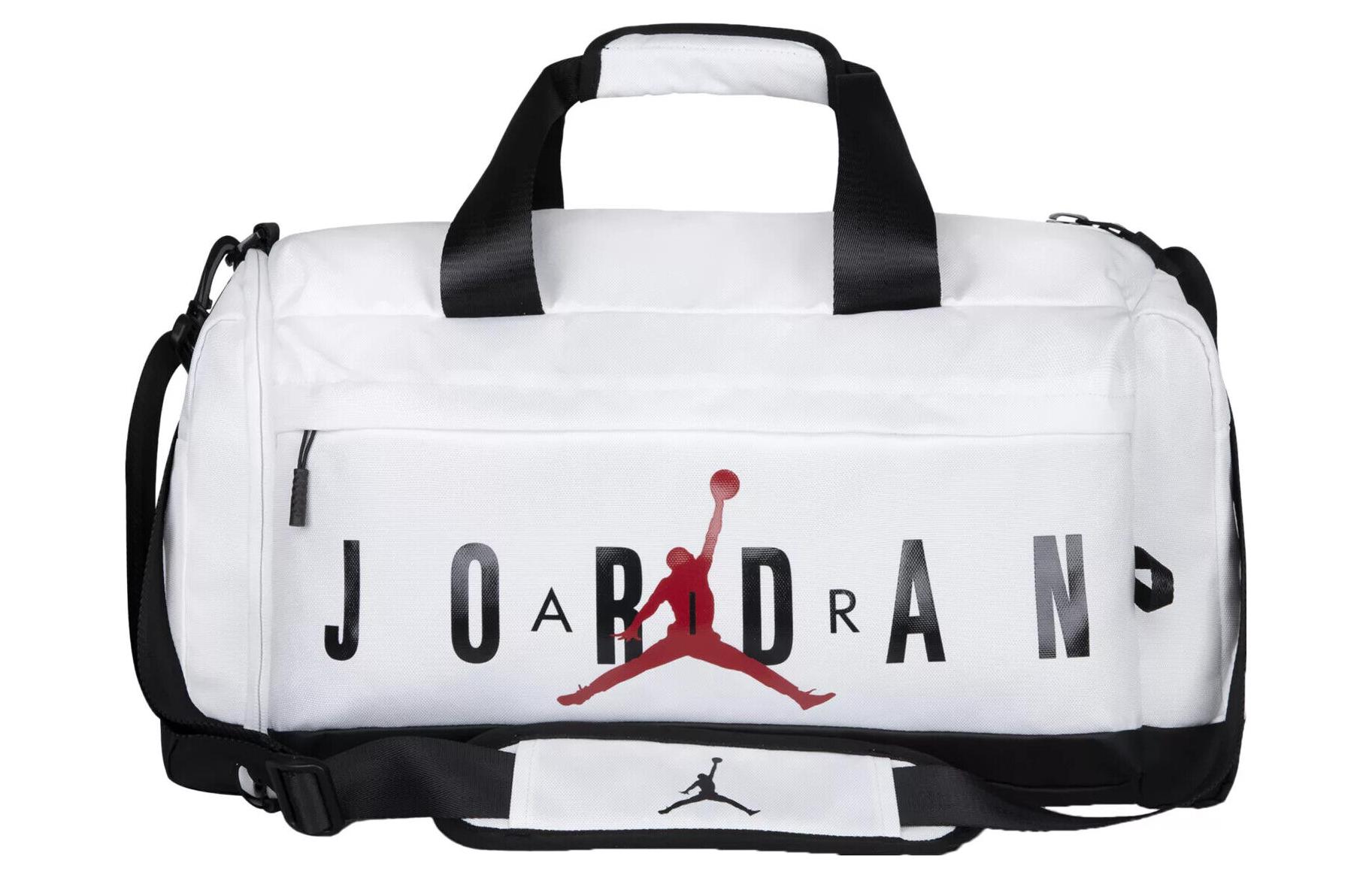 Jordan Air Large Logo Travel Duffel Bag White Unisex Polyester Zipper Closure 9A0168-001