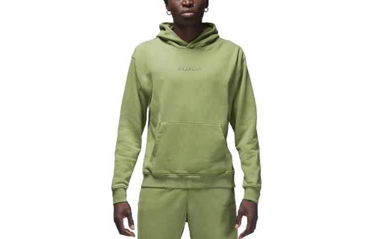 Jordan Air Wordmark Embroidered Hoodie Loose Fit Light Olive FJ1966-340