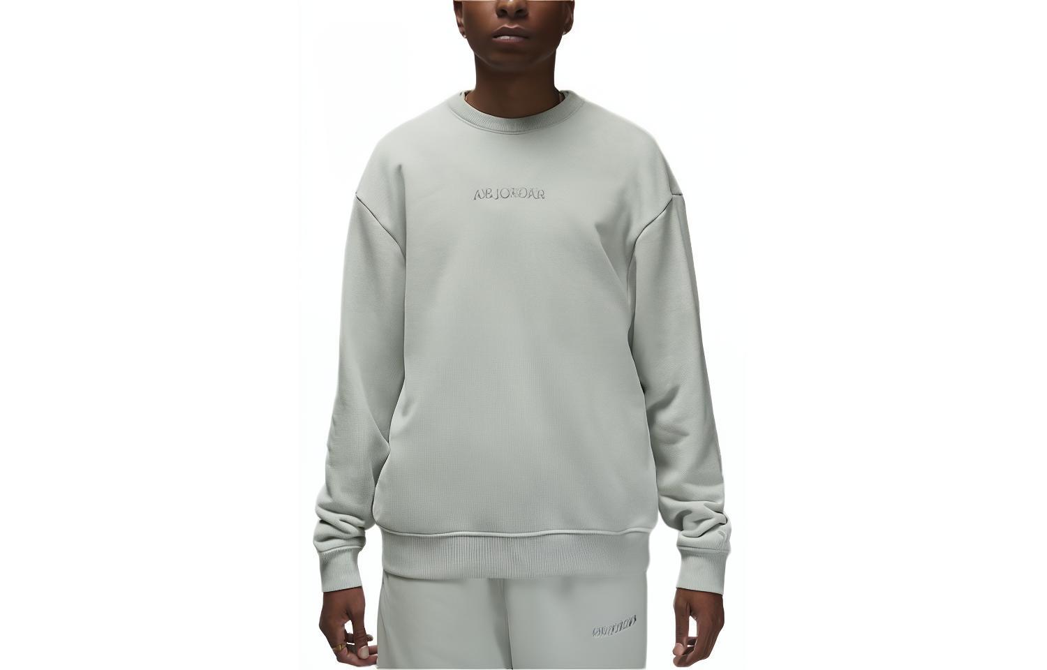 Jordan Air Wordmark Embroidered Ribbed Crewneck Fleece Sweatshirt Green () FJ7788-034