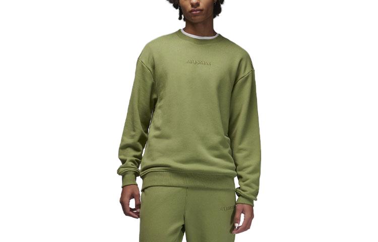 Jordan Air Wordmark Embroidered Ribbed Crewneck Sweatshirt Men’s Light Olive FJ7788-340