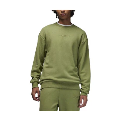 Jordan Air Wordmark Embroidered Ribbed Crewneck Sweatshirt Men’s Light Olive FJ7788-340